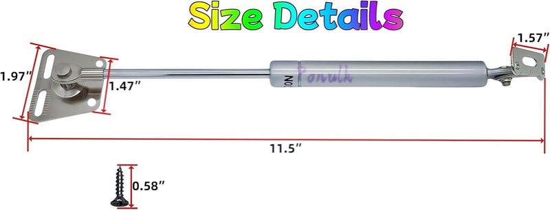 Ponulk 100N/22LBS Gas Struts for Heavy Lid, 11.5 Inch Gas Spring Hinge,Soft Close Lid Supports,Gas Strut Lift Support,Support Gas Spring Suit for Trap Door Hinges-2 Pack - Image 2